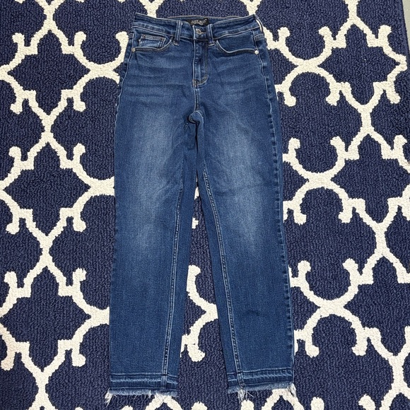 Judy Blue Denim - Judy Blue Slim Fit Raw Hem High Rise Dark Blue Jeans Sz 25
